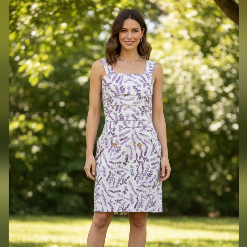 NWT MaxMara Purple Pastel floral square neck midi dress 6